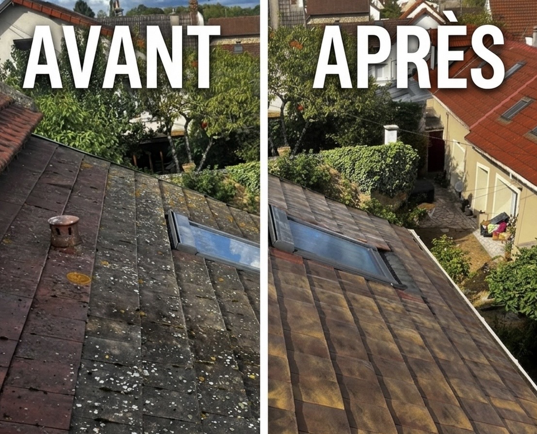 Avant après nettoyage toiture 